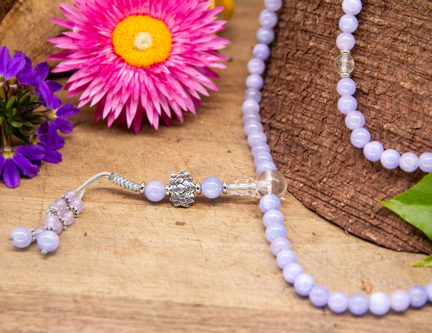 Purple Angelite & Crystal Mala 6mm