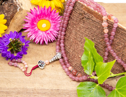 Strawberry Quartz & Sunstone Mala 6mm