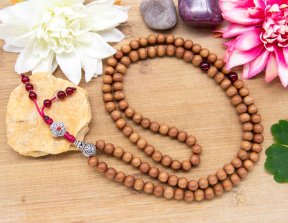 Sandalwood & Garnet Mala – 8mm