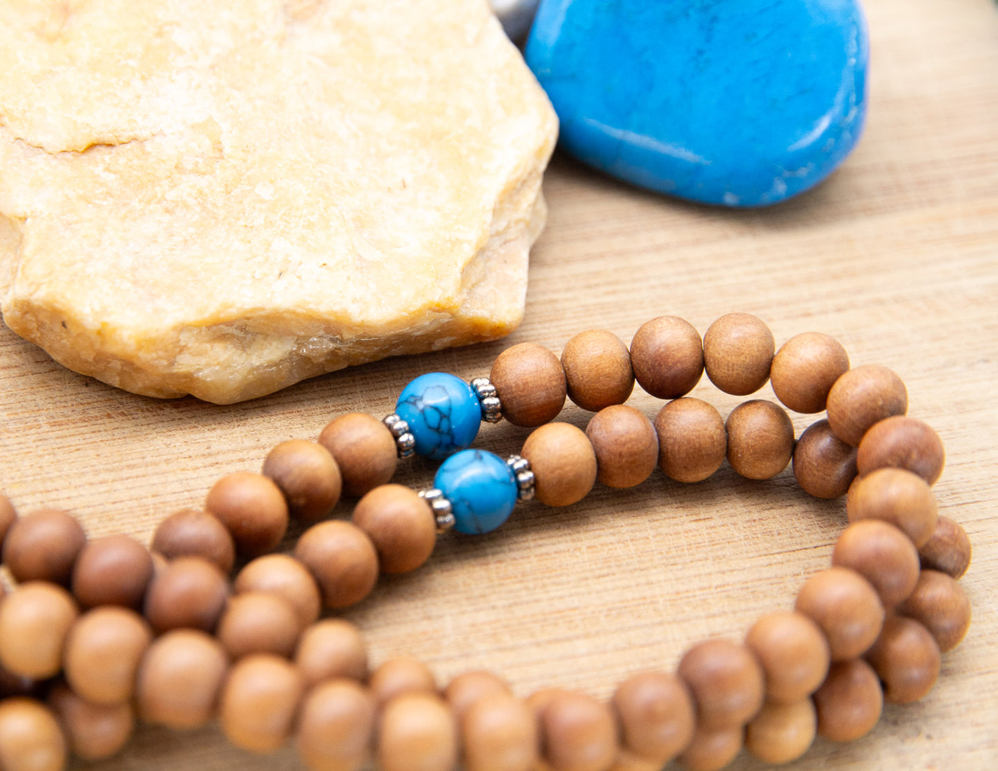 Sandalwood Dorje Mala with Turquoise Howlite – 8mm