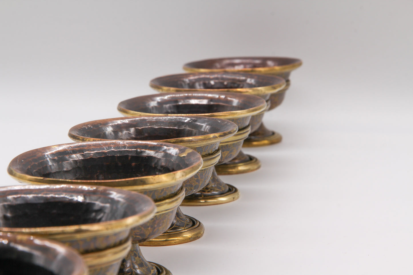 Footed Engraved Offering Bowl Set, Oxidised Copper – 8cm