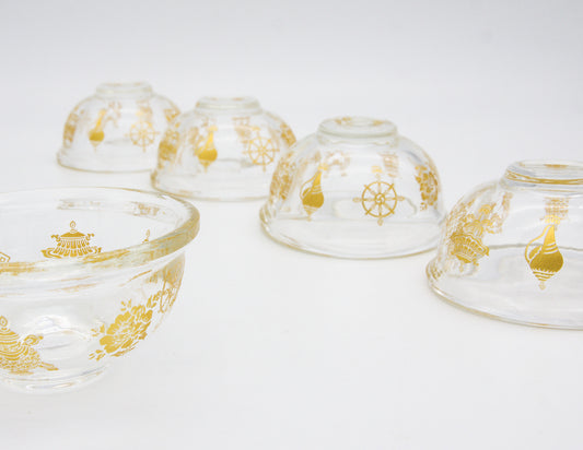 Ensemble de 8 bols à offrandes en verre avec symboles de bon augure – 9cm