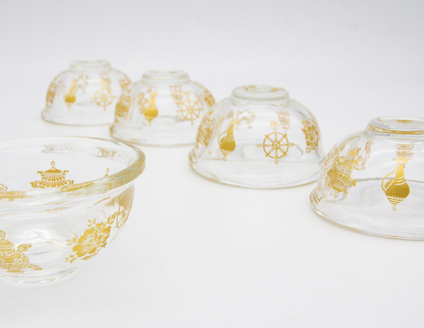 Goldene Auspicious Symbols Opferschale Set, Glas - 9 cm