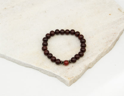 Rose Wood & Carnelian Bracelet – 8mm