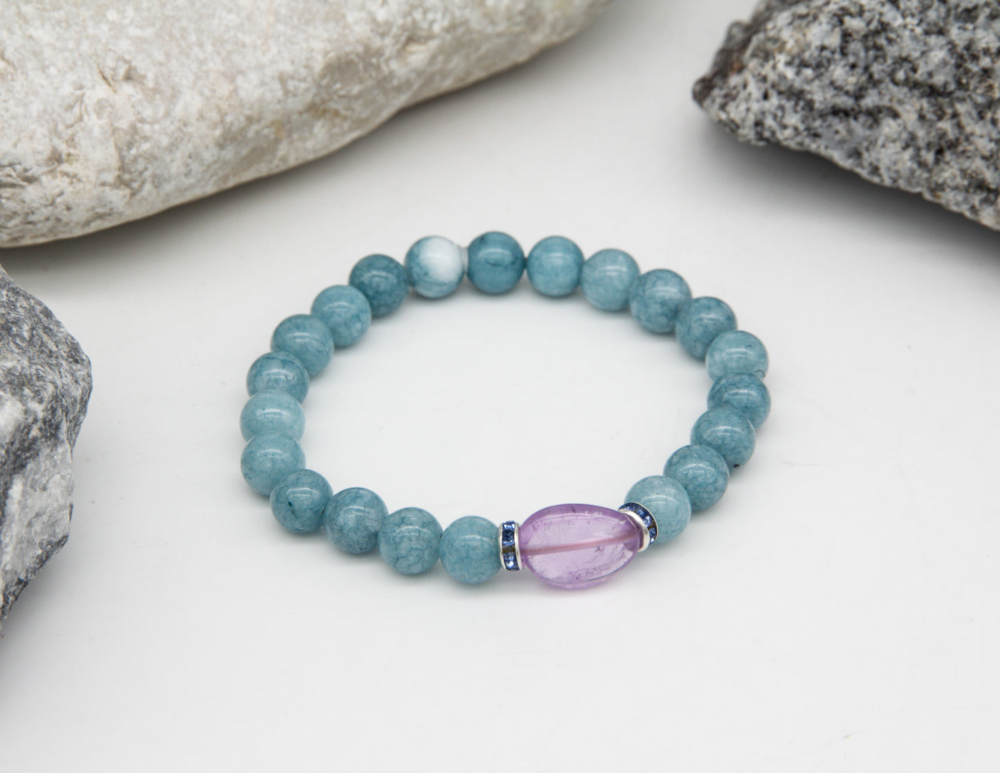 Natural Aquamarine with Purple Stone Bracelet – 8mm