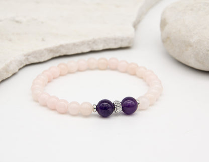 Bracelet Quartz Rose & Améthyste – 6mm