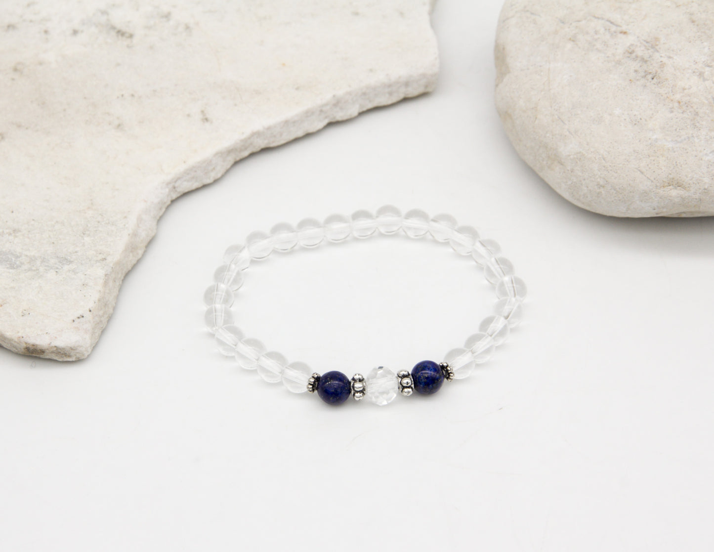 Armband aus klarem Quarz & Lapislazuli – 6 mm