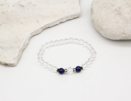 Armband aus klarem Quarz & Lapislazuli – 6 mm