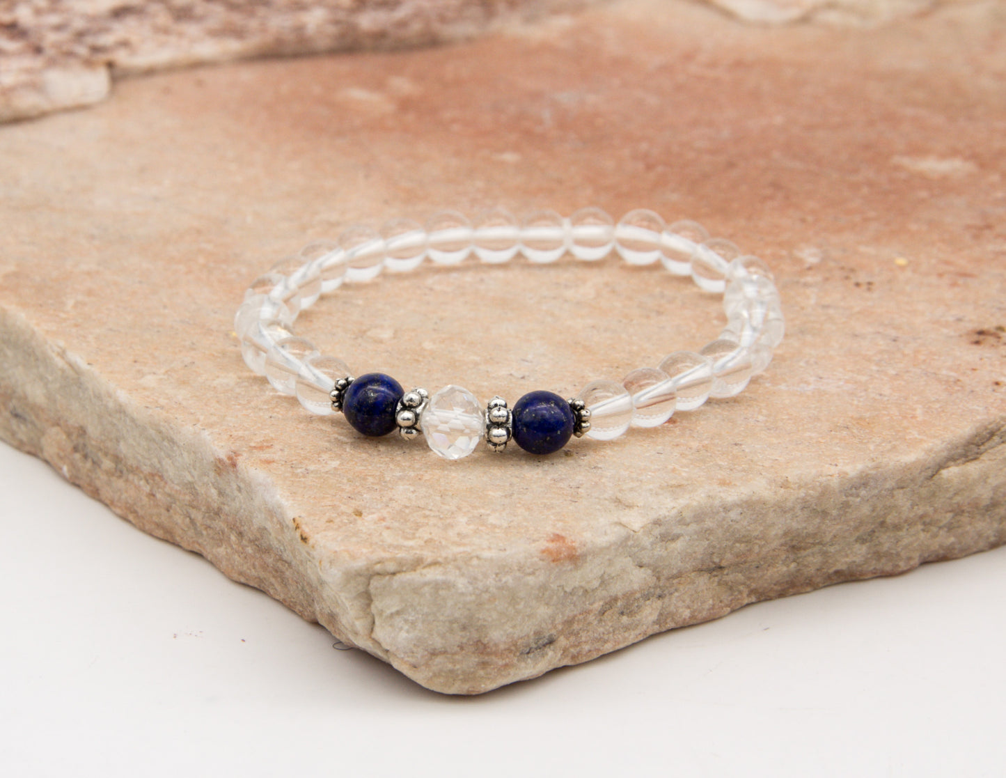 Armband aus klarem Quarz & Lapislazuli – 6 mm