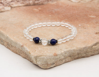 Bracelet en quarz clair et lapis lazuli - 6mm