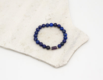 Bracelet en lapis-lazuli et améthyste - 8mm