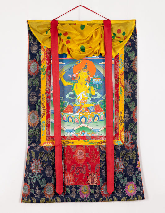 Manjushri Thangka II mit altem Brokat