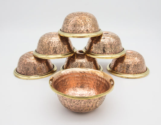 Ensemble de bols à offrandes gravés, cuivre poli - 8 cm