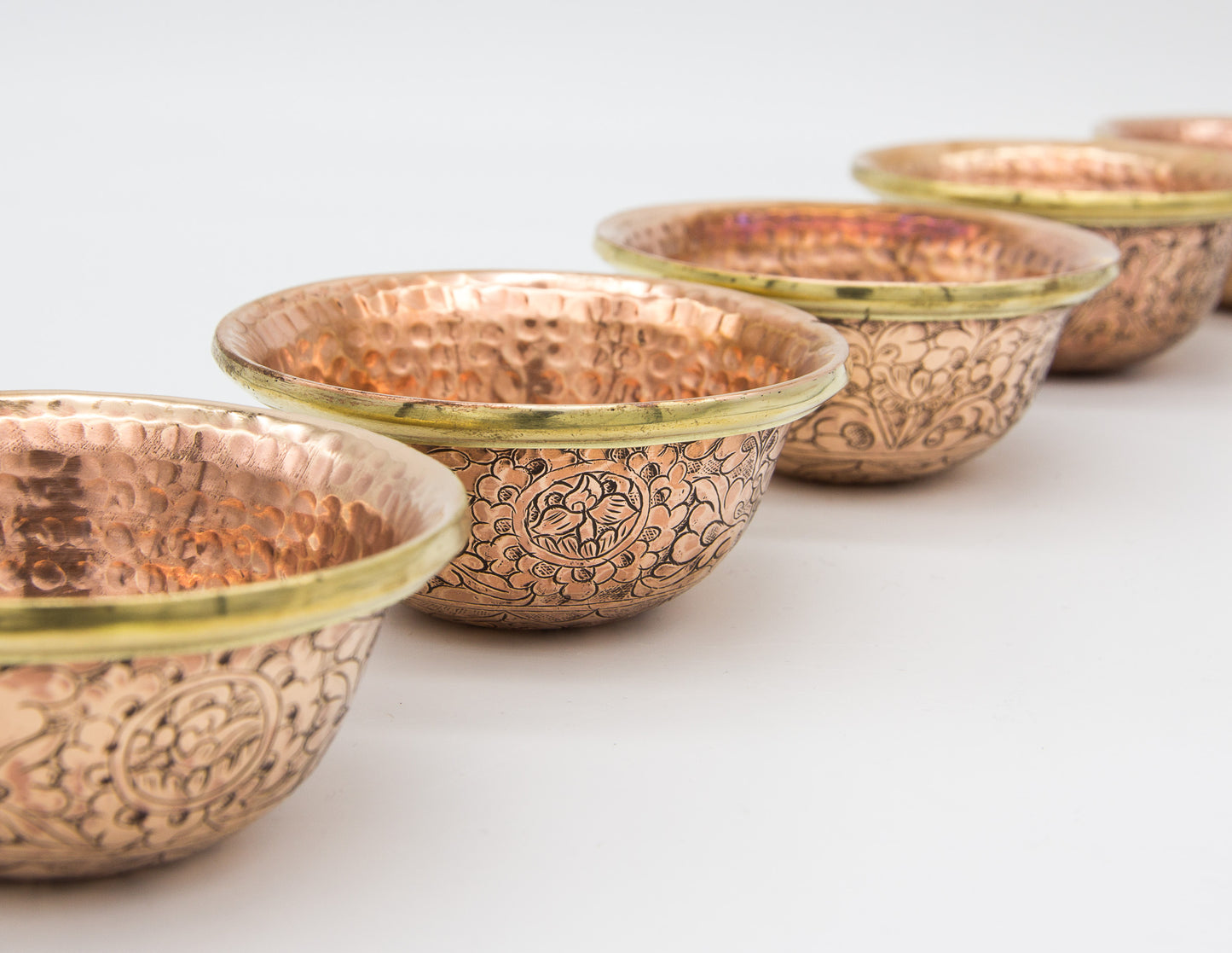 Engraved Offering Bowl Set, Polished Copper – 8cm