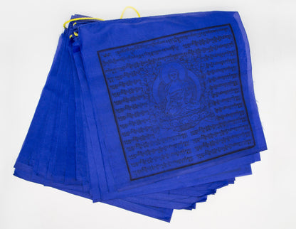 Grands drapeaux de prière Bouddha de médecine, 33 x 33 cm, 8,5 m, bleu