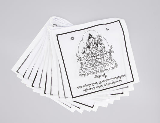Drapeaux de prière Chenrezig à quatre branches, 20 x 20 cm, blanc