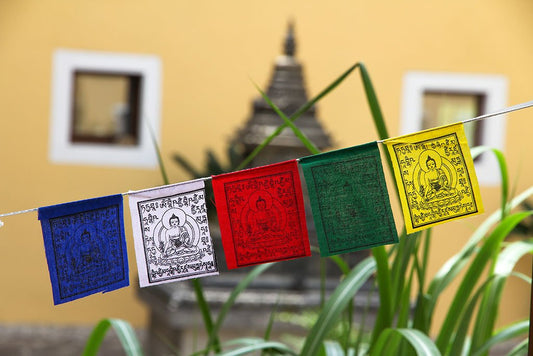 Mini drapeaux de prière du Bouddha de médecine, 7 x 9 cm